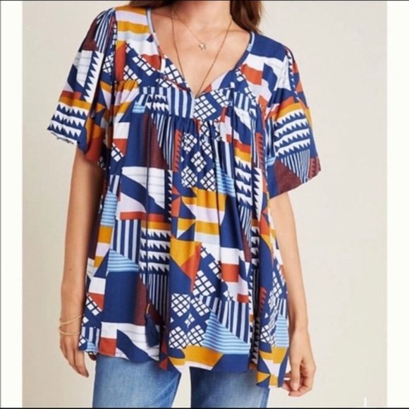 NWT Anthropologie Porridge cotton short-sleeve shirt. Sz M. - Picture 1 of 7